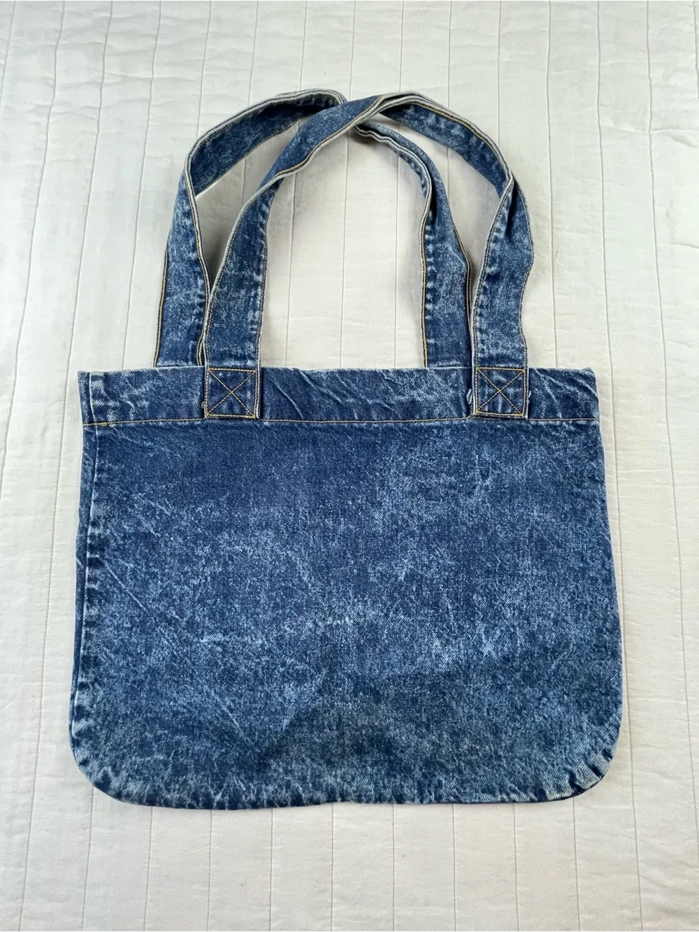 VTG 90s GUESS acid washed Denim Tote Bag in Washed Blue with Logo